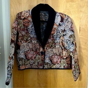 Vintage cropped cat tapestry blazer